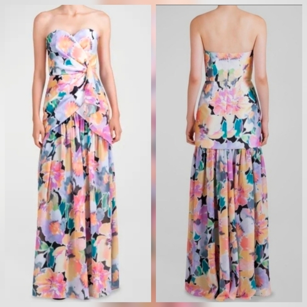 Women's Shoshanna Midnight Vida Strapless Layered Floral Print Sweetheart Gown 2